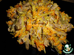 Вкусный салат из грибов и куриных сердечек 